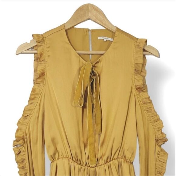 Tularosa Revolve Shilo Satin Open Sleeve Ruffle Blouse in Marigold Size XS - Picture 6 of 11